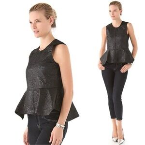 NWT Elizabeth & James Brocade Yumi Peplum Black Tank Top Small
